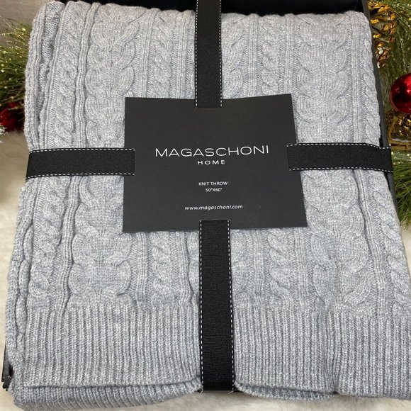Magaschoni Cable Knit Sweater Throw Blanket 50 X 60 Gray Heather